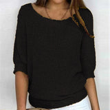 Fongt New Solid Color Round Knit Shirt Women Commuting Elegant Seven-Sleeve Top Air-Conditioning Shirt