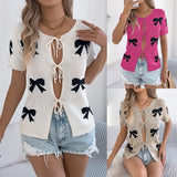 Spring And Summer Casual Sexy Bumpy Bow Tie With Knitted Sweater Holiday Cardigan Women's