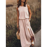 Fongt Summer New Women's Rounded Sleeveless Dress Open Multi-Colored Long