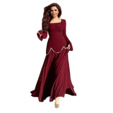 Fongt New Women's Square Collar Long Sleeve Elegant Pearl Decoration Splicing Long Dress