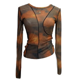 Fongt Sun Dyed Elastic Mesh Yarn T-Shirt Stacked With Long-Sleeved Top Press Line T-Shirt 8980