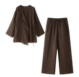Fongt Women's INS Burst Linen And Cross-Coat Fashion Trousers Set