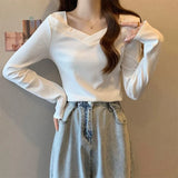 Fongt New Fall Of 2024 Wears A V-Neck Bottom Shirt With A Female Design Long-Sleeve T-Shirt Students Slim German Velvet
