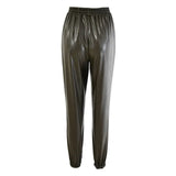Leather High Waist Pants Jogging
