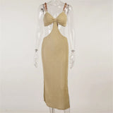 Straps Beach Long Dress Summer Sexy Cut Out Bodycon Dress Women Knitted Backless Maxi Party Elegant Dress Robe