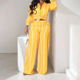 Fongt New Women's Striped Long-Sleeved Shirt Trousers Fashion Suit Women's Two Sets