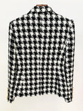 STREET Newest 2023 Fall Winter Designer Jacket Women's Slim Fitting Lion Buttons Double Breasted Houndstooth Tweed