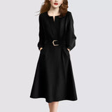 Fongt And Autumn 2025 Luxury Temperament Orange Red Design Sense V Collar Long-Sleeved Dress Elegant Commute Fashion Long Dress
