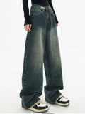 Retro Dark Blue Wide-Leg Jeans For Spring / Summer 2024 New Straight Floor Pants-Outfit