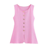 Fongt Gold Knitted Vest Shirt 10 Women's 041 Simple Single Buckle Fashion