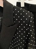 STREET Newest 2023 Designer Runway Suit Set Women's Slim Fitting Diamonds Blazer Flare Pants Suit