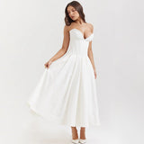 Fongt 2025 New Sexy Long Dress With Chest Dress V Pointed Fish Bone Gird Waist A Swing Dress Woman