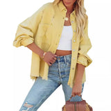 Fongt New Long-Sleeved Hair Edge Hole Denim Jacket Wind Girl Trend
