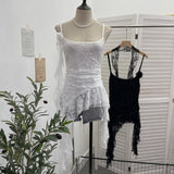 Fongt Shooting Lace Suspension Sheaf Vest Women's Summer Thin Irregular Lotus Leaf-Side Ribbon Slime Blouse 11851