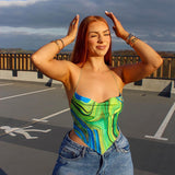 Print Corset Top 2021 Summer Clothes For Women Backless Halter Tank Sexy Crop Tops Y2K 90s E-Girl Fairy Grunge Harajuku