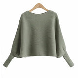 New Autumn Winter Women O Neck Sweaters Pullovers Warm Minimalist Bat Sleeve Knit Shirt Lady Chic