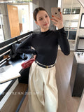 Fongt Xixi 2025 Autumn New White Standard Long-Sleeved High-Neck Knitted Top Sweater Female 89608
