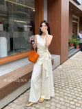 Fongt Xixi 2025 Spring New Temperament Linen Vest + High Waist Display Thin Leg Trousers Two Sets Of Women 89403