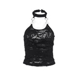 Summer 2024 New Sexy Hot Girl Vest Dark Wind Personality Hole Fabric Hanging Around The Neck-Outfit