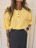 Fongt Button Polo Shirt Five-Sleeve Dopamine Loose Top Female Senior Feeling Lazy Wind Summer