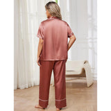 Fongt Women's Plus-Size Pajamas Spring And Summer High Sense Ice Silk Short Sleeve Trousers Home Suit-Outfit