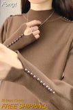Winter Temperament Elegant Fashion Half Turtleneck Sweater Pullovers for Women 2023 Chic Design Embroidered Flares