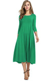 Fongt Women's Clothing 2025 Spring New Dress Fashion Casual Fold Seven-Sleeve Solid Dress