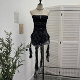 Fongt Gothic Lace Tective Sexy Sleeveless Top Irregular Ribbon Decor Punk Wrap Chest Vest 1189
