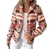 Fongt Large-Size Fashion Casual Casual Women's Loose Geometric Pattern Print Hooded Zip-Down Jacket Woman