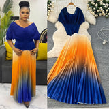 Fongt Folded Suit Women's Summer Design Feeling Shiny Short-Sleeved Top High Waist Gradient Color Bajamas Skirt