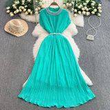 Fongt Luxury Famous Heavy Industry Nail Ball Collar Dress Women Summer Waist Thin 100 Fold Elegant Dress Dress Dress