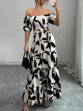 Fongt Women's 2025 Summer New Fashion Shoulder Printed Empty-Lair Design Long