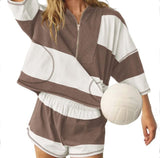 Fongt Spring And Summer New Women's Striped Half-Sleeved Oversized Shorts Casual Sportswear Two Sets
