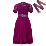 Fongt Women's Dress 2025 New Short-Sleeved Lace Splicing Folded African Dress Dress Dress