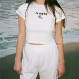 Thin Hotel Harajuku Twelve Constellation Rib Shirt dye Y2K Sweet and Cute Kawaii Pure White Sexy Sleeve Slim T-shirt