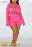 Elegant Fuchsia Crochet Sheer Sut Shorts Set Two-Piece Outfits Spring Fashion Open Front Blazer Suits Set Work