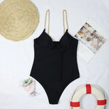 Solid Underwire One Piece Swimsuit Women Black Cut Out Metal Strap Push Up High Waist Swimsuit Bathing Suit Monokini