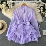 Fongt Chic Top Women's Autumn Dress New Lotus Side Of The Ocean Design Bow Tied With Niche Shirt