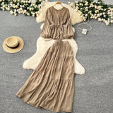 Fongt Wind Age Reduction Suit Women's Spring French Strap To Close Waist Round Collar Long-Sleeved Shirt + High Waist-Hanging Half-Body Skirt