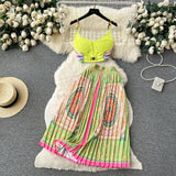 Fongt Court-Style Dress Female Short Breast Sling Sling Sling Vest + High-Waisted Half-Dress