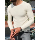 Fongt Men's Casual Round Neck Sweater Solid Color Slim Long Sleeve Knit Jumper Men's