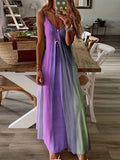 Fongt Women's Long Dress Slim Dazzle Color Slip Dress Gradient New Print Women's Dress-Outfit