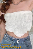 Women's Knit Bandeau Crop Tops, Strapless Sleeveless Solid Color Hanky Hem Tube