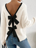 Fongt And Winter New Sweater Women's Fashion Back Bow Decorated Round Collar Knitted Shirt
