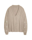 Fongt Same Taylor Orange Cardigan Embroidered Stars Loose Languid Temperament Sweater