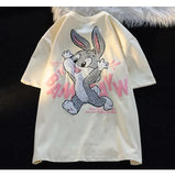 Run Rabbit Cute Cartoon T Shirt Streetwear Couples Oversized Loose Summer Cotton Tops Harajuku Students Kawaii Clothes-Outfit