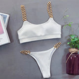 Micro Bikini 2020 Solid Black Push Up Padded Bra Chain Metal Strap Swimsuit Brazilian Bathing Suit Thong Swimwear