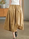 LOOSE White Pants Elastic Waist Solid Women's Summer Pants Cotton Big Pocket Design Wide Leg Women's Summer Cropped