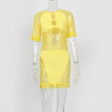 Women Sexy Tassel Lace Mini Dress Hollow Out Mesh Bodycon Dresses 2021 Summer Night Club Party Flocking Fairy Core Fall