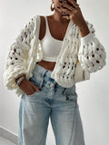 Fongt Coat Casual Hollow Button Solid Color Long-Sleeved Sweater Design Full Of Design